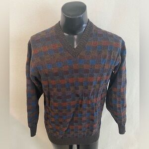 Dalmine Uomo Sweater Men’s XL/44 Made In Italy Multicolor V-Neck Pure New Wool